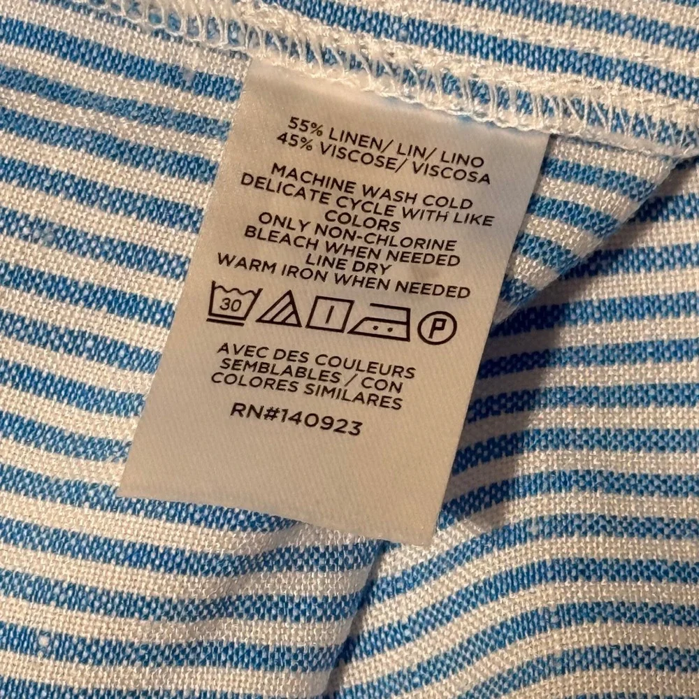 Loft Blue Stripe One Shoulder Top Medium Petite NWT Linen Blend Puff Sleeve